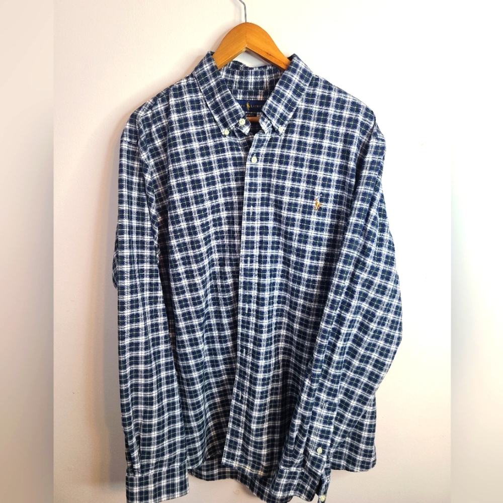 Ralph Lauren - Button Down Dress Shirt - SIZE XXL TTG - Plaid Flannel Blue Green